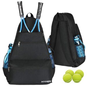 acosen tennis bag tennis backpack - large tennis bags for women and men to hold tennis racket,pickleball paddles, badminton racquet, squash racquet,balls and other accessories (black)