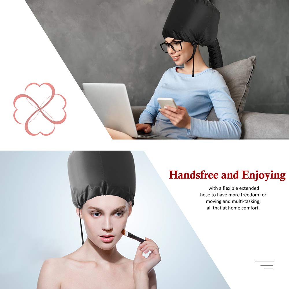 Bonnet Hood Hairdryer Attachment - Upgraded Hair Dryer Bonnet with Chin Strap and Longer Extended Hose More Easy to Enjoy Styling, Curling and Hair Deep Conditioning, Free Carrying Case Hooded Dryer.