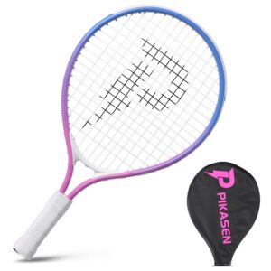 pikasen 17" kids tennis racket best starter kit for kids age 4 and under with shoulder strap bag and mini tennis racket toddler tennis raquet (pink)