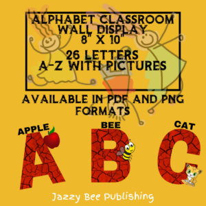 classroom alphabet wall decor: 8" x 10" red letters with a sight word on each sign