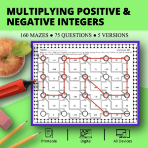 multiplying positive & negative integers maze activity sets