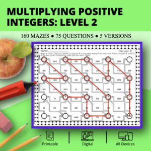 multiplying integers level 2 maze activity sets