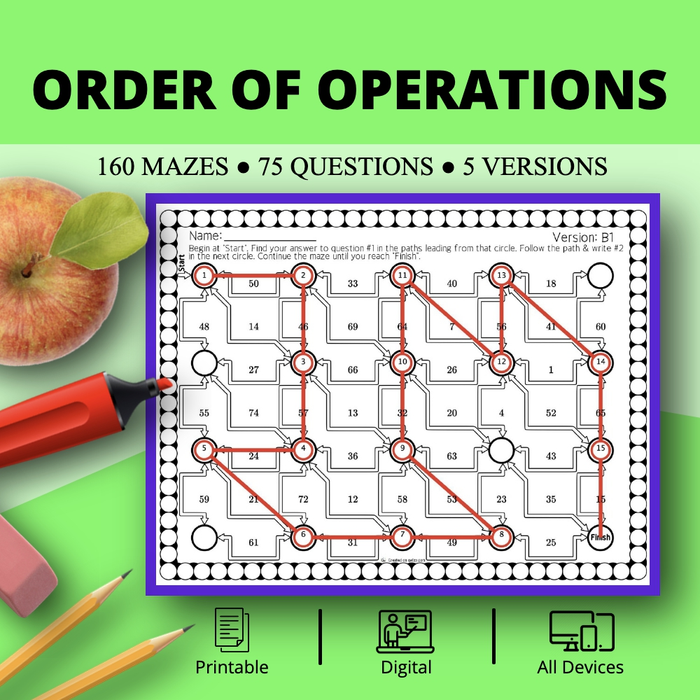 Order of Operations Maze Activity Sets