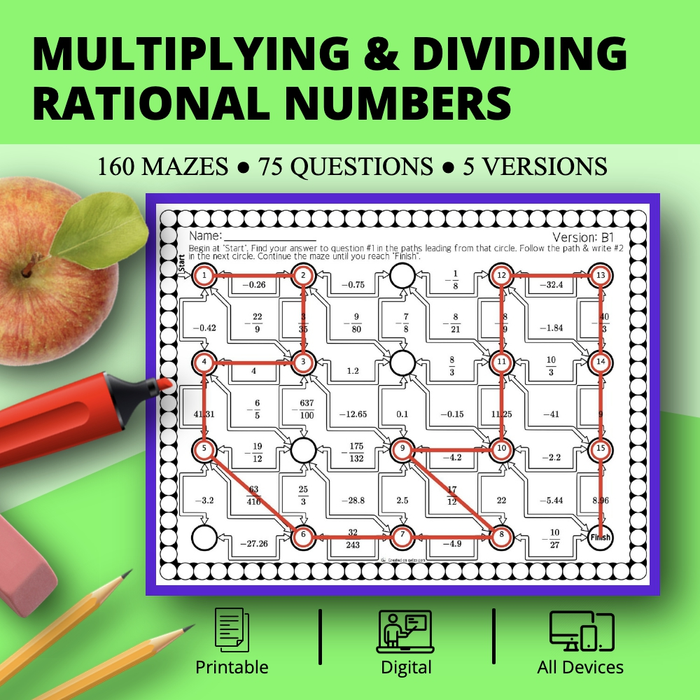 Multiplying & Dividing Rational Numbers Maze Activity Sets