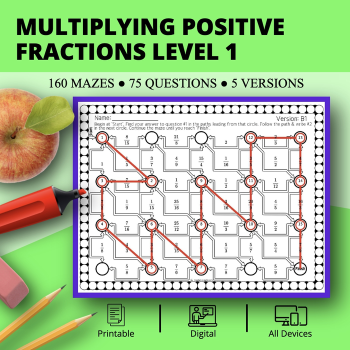 Multiplying Fractions Level 1 Maze Activity Sets