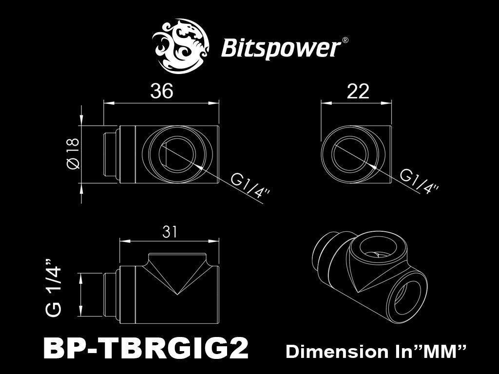 Bitspower T-Block Rotary Fitting, Black Sparkle