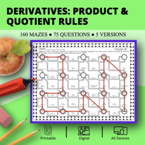 calculus derivatives: product & quotient rules maze activity sets