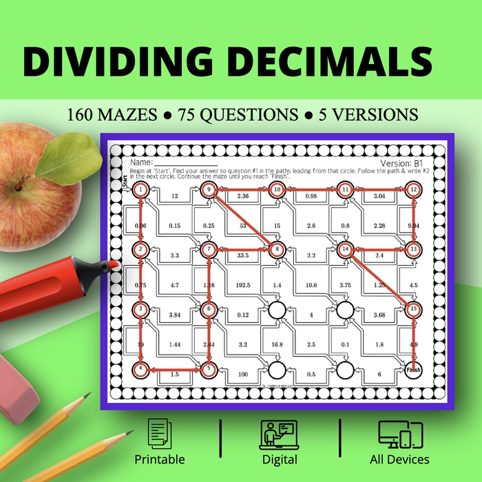 Dividing Decimals Maze Activity Sets