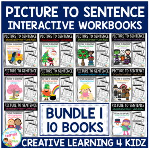 picture to sentence interactive workbook + worksheets: bundle 1