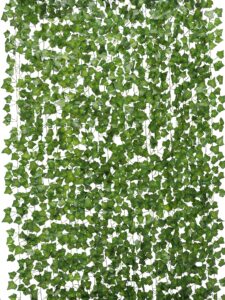 party joy 84ft 12 strands artificial ivy leaf vines hanging plants garland fake foliage for room home garden bedroom kitchen patio office wedding wall decor (green,960 leaves)