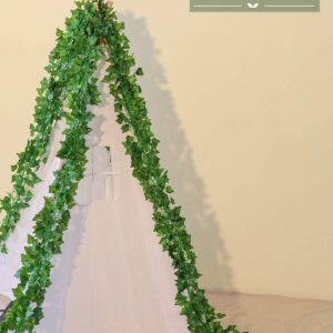 PARTY JOY 84Ft 12 Strands Artificial Ivy Leaf Vines Hanging Plants Garland Fake Foliage for Room Home Garden Bedroom Kitchen Patio Office Wedding Wall Decor (Green,960 Leaves)