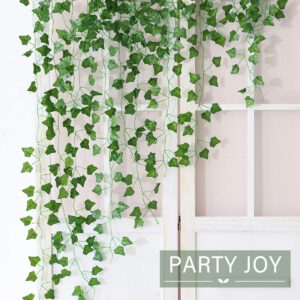 PARTY JOY 84Ft 12 Strands Artificial Ivy Leaf Vines Hanging Plants Garland Fake Foliage for Room Home Garden Bedroom Kitchen Patio Office Wedding Wall Decor (Green,960 Leaves)