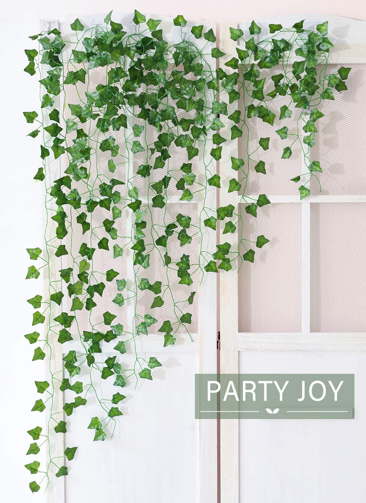 PARTY JOY 84Ft 12 Strands Artificial Ivy Leaf Vines Hanging Plants Garland Fake Foliage for Room Home Garden Bedroom Kitchen Patio Office Wedding Wall Decor (Green,960 Leaves)