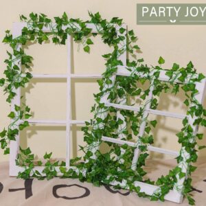 PARTY JOY 84Ft 12 Strands Artificial Ivy Leaf Vines Hanging Plants Garland Fake Foliage for Room Home Garden Bedroom Kitchen Patio Office Wedding Wall Decor (Green,960 Leaves)