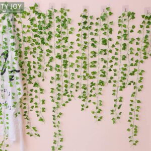 PARTY JOY 84Ft 12 Strands Artificial Ivy Leaf Vines Hanging Plants Garland Fake Foliage for Room Home Garden Bedroom Kitchen Patio Office Wedding Wall Decor (Green,960 Leaves)