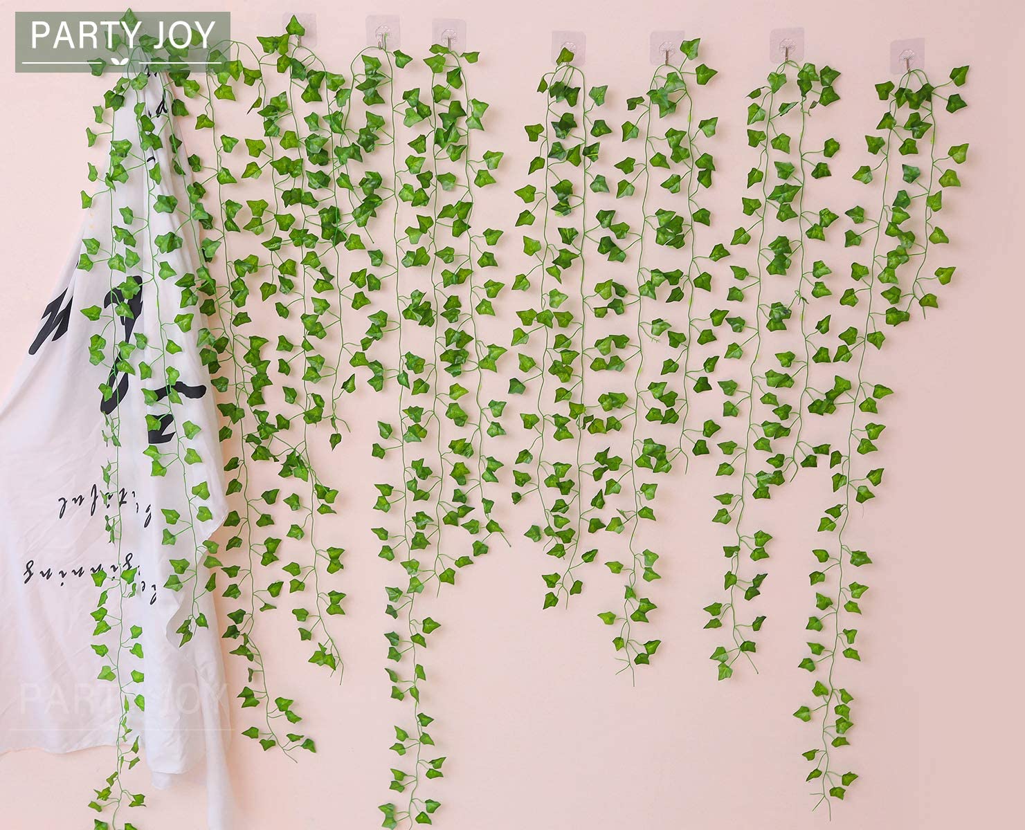 PARTY JOY 84Ft 12 Strands Artificial Ivy Leaf Vines Hanging Plants Garland Fake Foliage for Room Home Garden Bedroom Kitchen Patio Office Wedding Wall Decor (Green,960 Leaves)