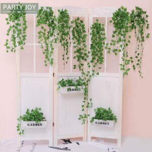 PARTY JOY 84Ft 12 Strands Artificial Ivy Leaf Vines Hanging Plants Garland Fake Foliage for Room Home Garden Bedroom Kitchen Patio Office Wedding Wall Decor (Green,960 Leaves)