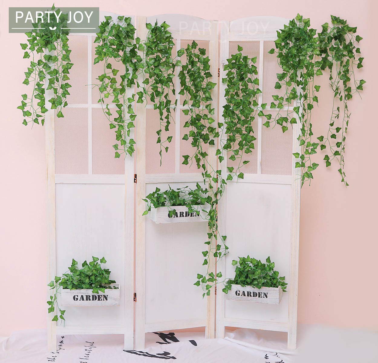 PARTY JOY 84Ft 12 Strands Artificial Ivy Leaf Vines Hanging Plants Garland Fake Foliage for Room Home Garden Bedroom Kitchen Patio Office Wedding Wall Decor (Green,960 Leaves)