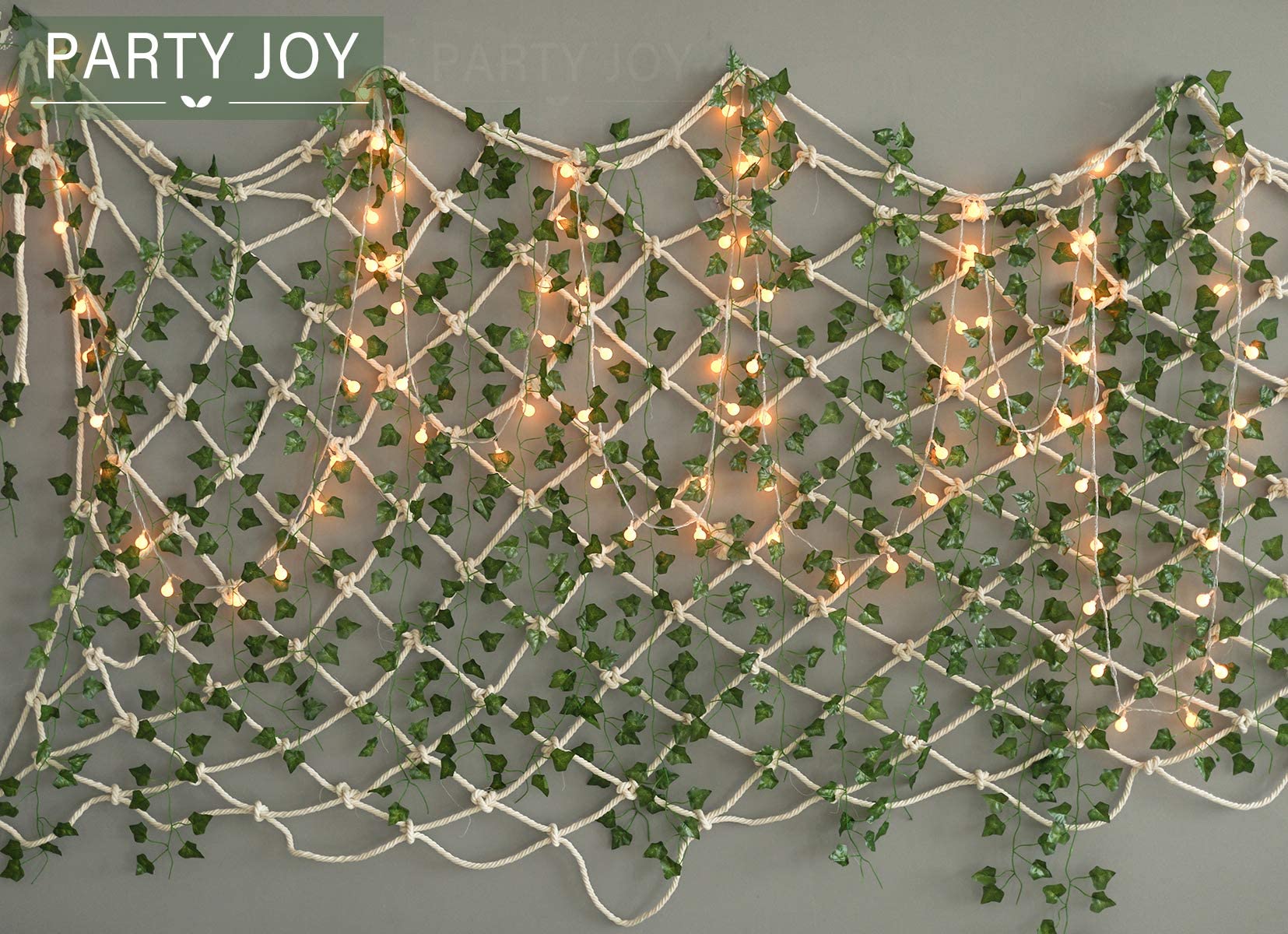 PARTY JOY 84Ft 12 Strands Artificial Ivy Leaf Vines Hanging Plants Garland Fake Foliage for Room Home Garden Bedroom Kitchen Patio Office Wedding Wall Decor (Green,960 Leaves)