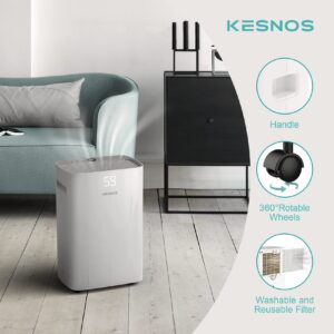 Kesnos 4500 Sq. Ft Dehumidifier for Home with Drain Hose -Ideal for Basements, Bedrooms, Bathrooms, Laundry Rooms -with Intelligent Control Panel, Front Display, 24 Hr Timer and 0.66 Gallon Water Tank