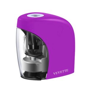 electric pencil sharpener, veyette portable pencil sharpener perfect for kids, teachers and artists, plug & battery operated,usb included
