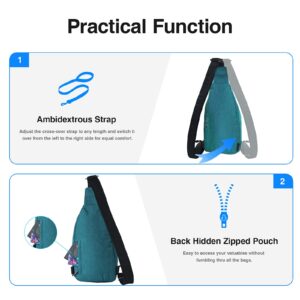 WATERFLY Tiny Crossbody Sling Backpack Anti Theft Backpack for Traveling Chest Shoulder Bag (Teal Blue)