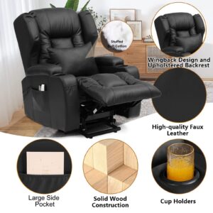 IPKIG Power Lift Recliner Chair for Elderly with Massage and Heating, PU Leather Electric Recliner Chair with USB Ports, Remote Control, 3 Positions, 2 Side Pockets for Home Living Room (L-Brown)