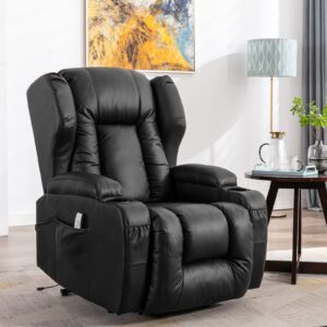 IPKIG Power Lift Recliner Chair for Elderly with Massage and Heating, PU Leather Electric Recliner Chair with USB Ports, Remote Control, 3 Positions, 2 Side Pockets for Home Living Room (L-Brown)