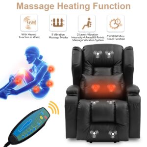 IPKIG Power Lift Recliner Chair for Elderly with Massage and Heating, PU Leather Electric Recliner Chair with USB Ports, Remote Control, 3 Positions, 2 Side Pockets for Home Living Room (L-Brown)