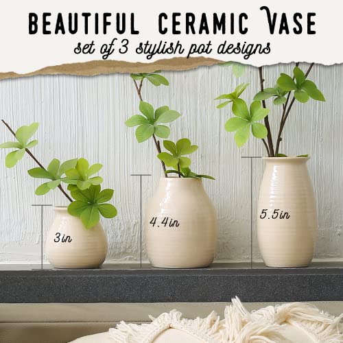 White Vases for Decor - Rustic Home Decor, Modern Farmhouse Decorations - Ceramic Vase for Fireplace Decor - Vases for Flowers, Rustic Decor for Living Room - Farmhouse Decor for The Home, Set of 3