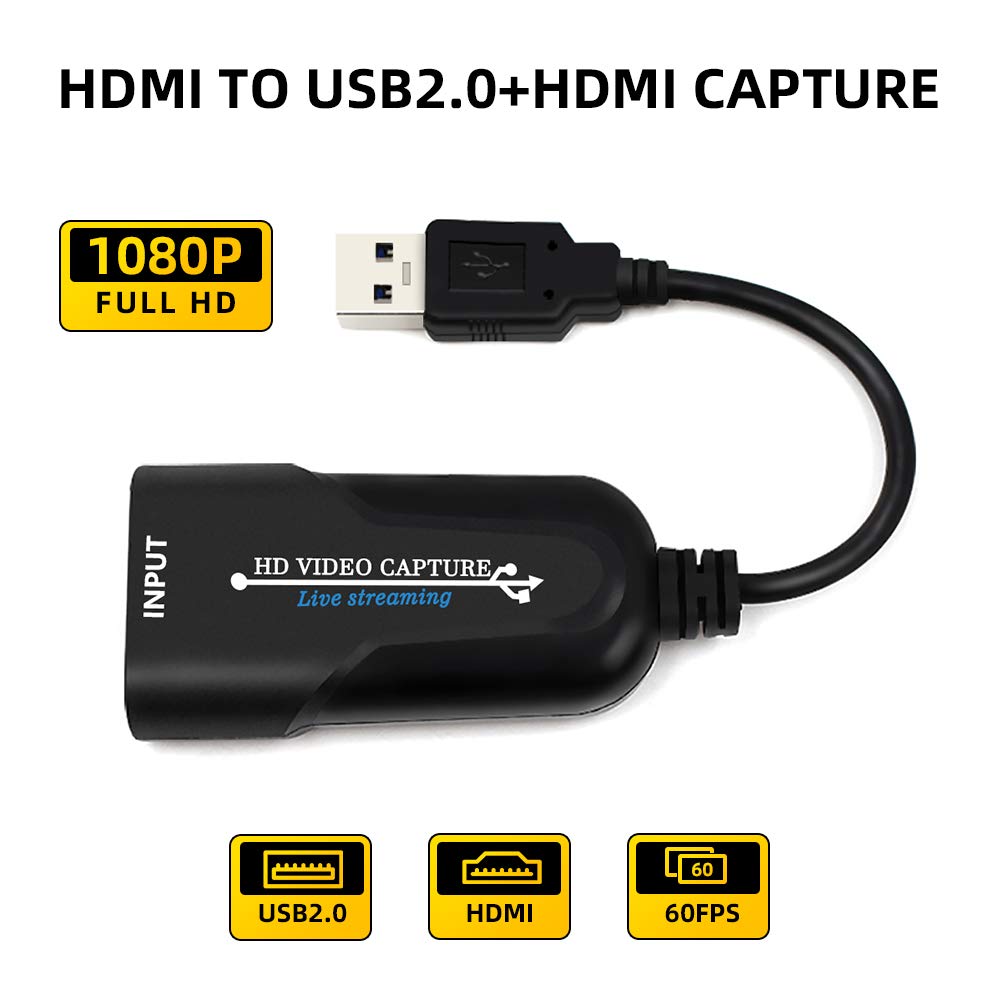 HDMI Audio Video Capture Device -Stream and Record in 1080p30 - HDMI to USB2. 0 USB Video Recorder Game Capture Card for Laptop High Definition Acquisition, Live Broadcasting