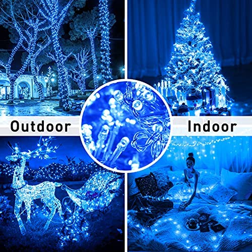 JMEXSUSS 250 LED Blue String Lights Indoor, 91.5ft Connectable Christmas Lights Outdoor Waterproof, 8 Modes Blue Christmas String Lights for Party Garden Christmas Tree Halloween Decoration