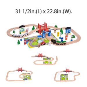 FUN LITTLE TOYS Wooden Train Track - 80 Pieces Wooden Railway Set for Toddlers, Boys and Girls 3, 4, 5 Years Premium Wood Construction Toys