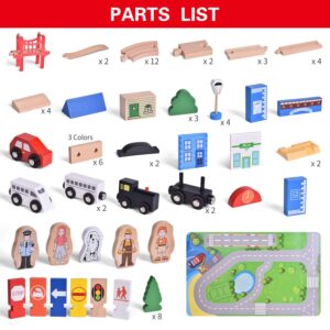 FUN LITTLE TOYS Wooden Train Track - 80 Pieces Wooden Railway Set for Toddlers, Boys and Girls 3, 4, 5 Years Premium Wood Construction Toys