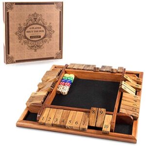 amerous 1-4 players shut the box dice game, wooden board table math game with 12 dice and shut-the-box instructions for kids adults, family classroom home or pub (12 inches)