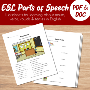 esl parts of speech worksheets