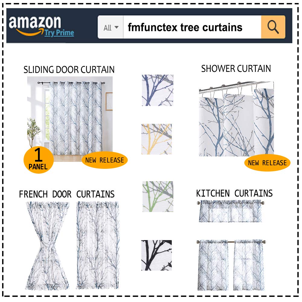 FMFUNCTEX Print Yellow Grey White Curtains for Living Room Linen Textured Tree Branches Pattern Window Treatment Set for Bedroom Window Drapes 50" W x 96" L - (2 Panels) Rod Pocket