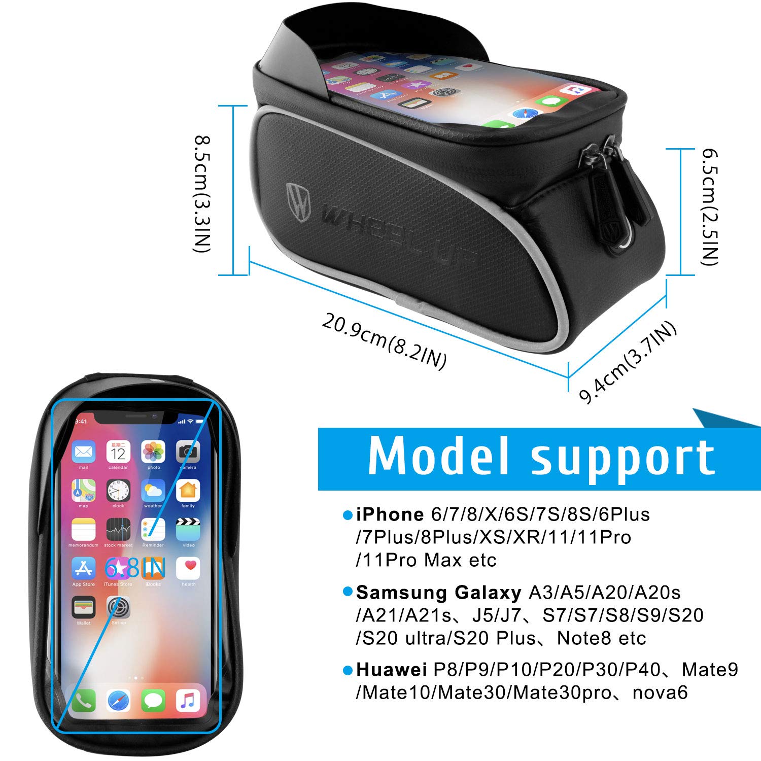 Tsuinz Waist Pack Waterproof Bicycle Bag Front Bike Phone Frame Bag Mount Top tube Bag Accessories for iPhone 13/12/11 Pro X/XS/XR/8 Airpods Samsung Galaxy S22/S21/S20/A10e/S10