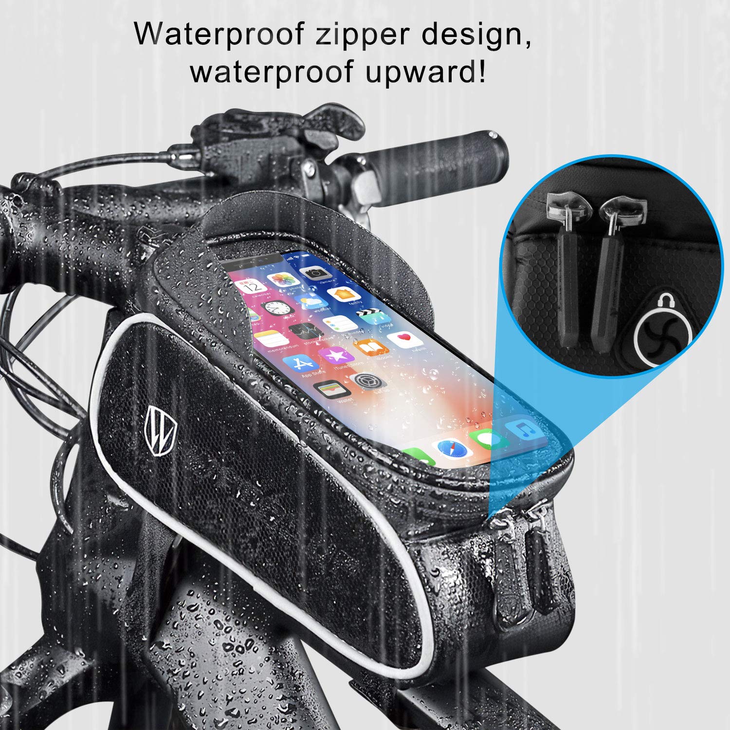 Tsuinz Waist Pack Waterproof Bicycle Bag Front Bike Phone Frame Bag Mount Top tube Bag Accessories for iPhone 13/12/11 Pro X/XS/XR/8 Airpods Samsung Galaxy S22/S21/S20/A10e/S10