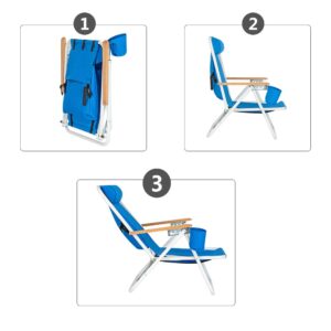 Folding Camping Chair, Lightweight Beach Chair, Backpack Outdoor Chair with Cup Holder Pool Side Lounge Chair for Travel, Picnic, Festival and BBQ, Blue