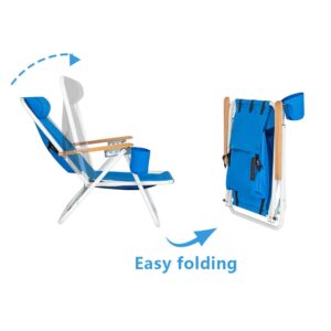 Folding Camping Chair, Lightweight Beach Chair, Backpack Outdoor Chair with Cup Holder Pool Side Lounge Chair for Travel, Picnic, Festival and BBQ, Blue