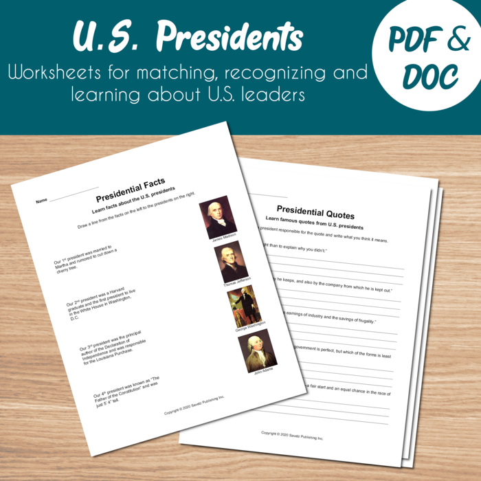 U.S. Presidents Worksheets