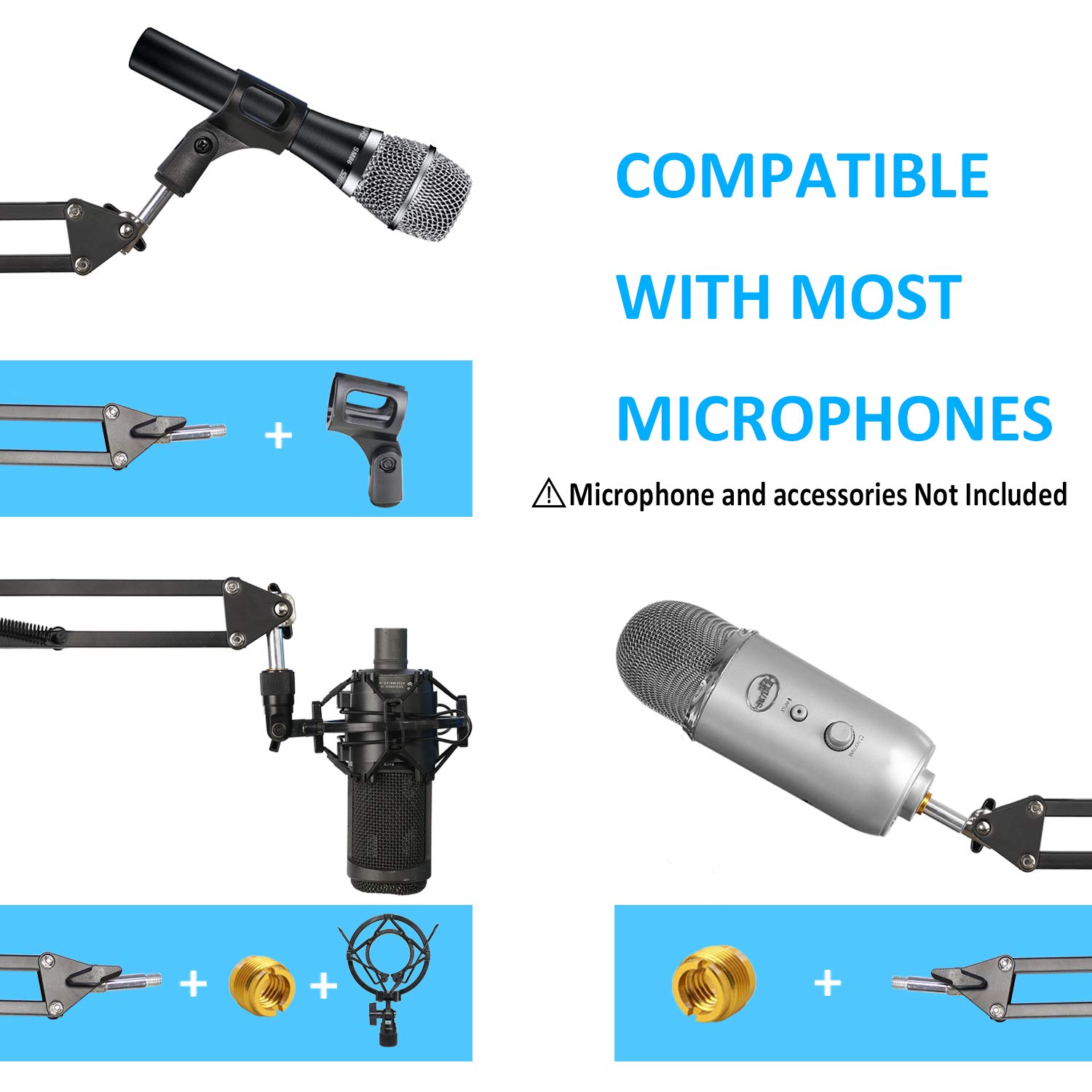 AT2020 Mic Boom Arm with Pop Filter - Microphone Mic Stand with Windscreen Compatible with Audio-Technica AT2020, AT2035, AT4040 Condenser Microphone by YOUSHARES