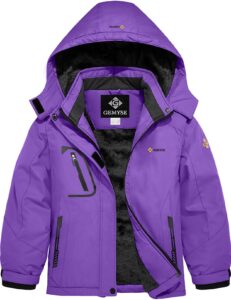 gemyse girl's waterproof ski snow jacket fleece windproof winter jacket with hood (purple,14/16)