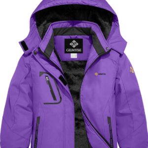 GEMYSE Girl's Waterproof Ski Snow Jacket Fleece Windproof Winter Jacket with Hood (Purple,14/16)