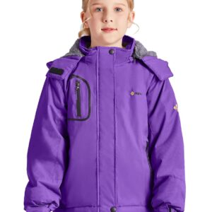 GEMYSE Girl's Waterproof Ski Snow Jacket Fleece Windproof Winter Jacket with Hood (Purple,14/16)