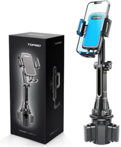 topgo cup holder phone holder, [no shaking & height-adjustable pole] car cup holder phone mount, cell phone cradle for iphone iphone 14 and more smart phone(blue)