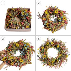 JINGHONG Artificial Spring Wreath 24 Inch Spring Front Door Wreath with Rich Berries and Flowers Large Wreaths for Front Door Outside Home Indoor Outdoor Decor