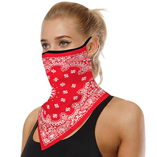 JIBIL Winter Neck Gaiters, Men's Multifunctional Breathable Bandana Headwear Ear Loops Dust Sun Red Balaclava Face Scarf Fits for Running Cycling Hiking Fishing, 1 Piece