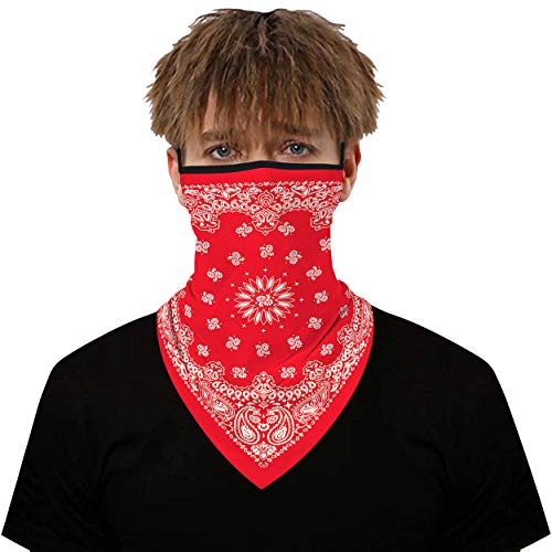 JIBIL Winter Neck Gaiters, Men's Multifunctional Breathable Bandana Headwear Ear Loops Dust Sun Red Balaclava Face Scarf Fits for Running Cycling Hiking Fishing, 1 Piece